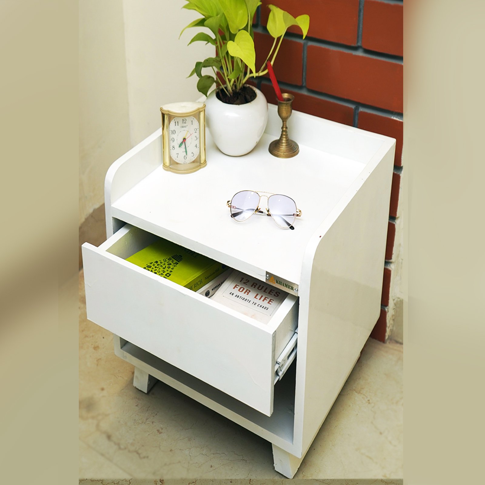 BED SIDE WHITE TABLE